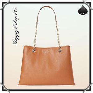 ♠️ Kate spade Jordyn Pebbled Leather Large Chain Handle Tote, Warm Gingerbread